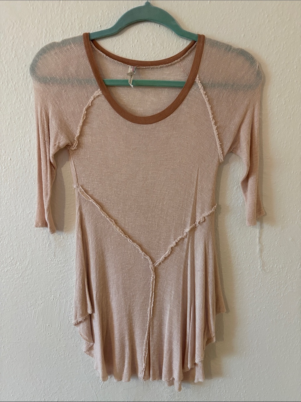 Free People Womens Beige Scoop Neck Tunic Top